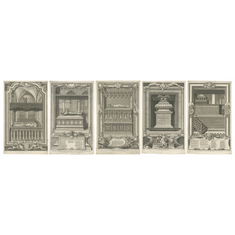 Westminster Abbey Monuments, Five English Engravings after Gravelot c.1730