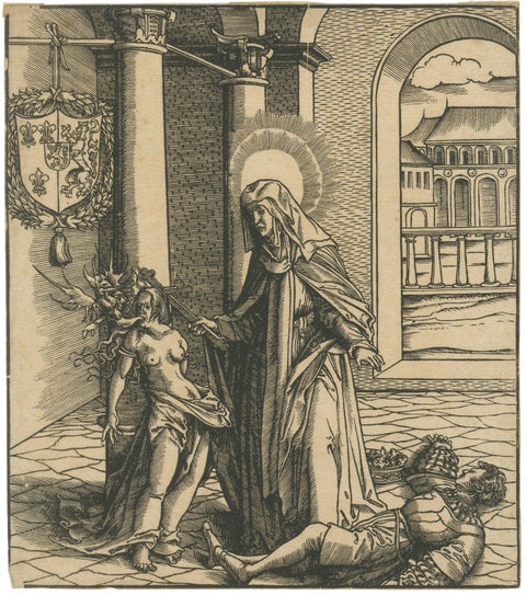 Saint Radegonde Exorcising a Demon, Burgkmair Circle, c.1516 Woodcut